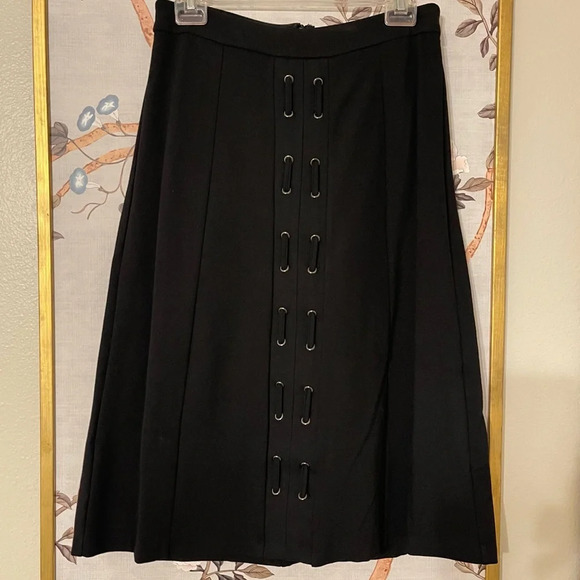 A-line Black Midi Tie Up Knit Midi Skirt Sz 4 - Picture 1 of 6